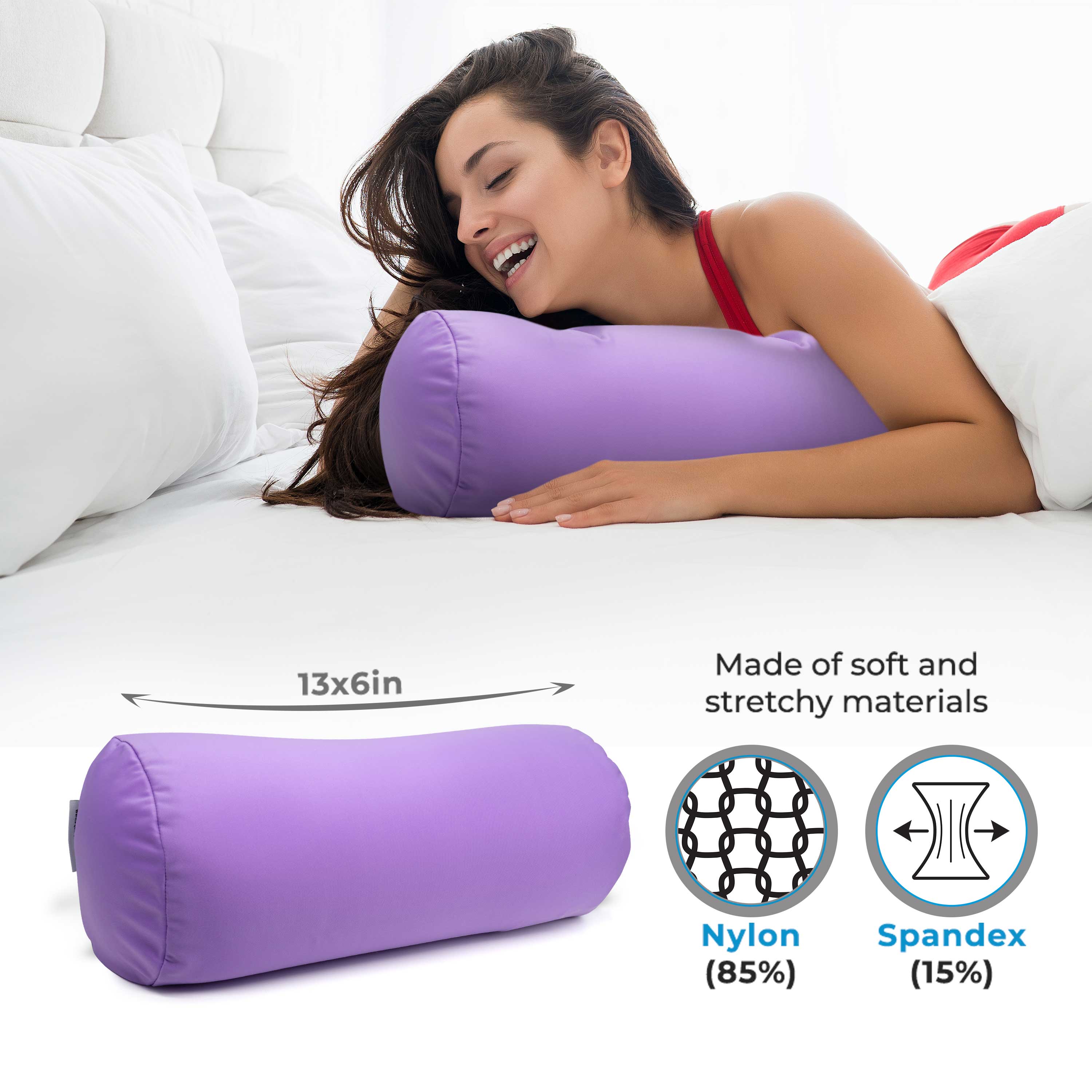 Squishy Deluxe Microbead Bolster Pillow with Removable Cover - Violet